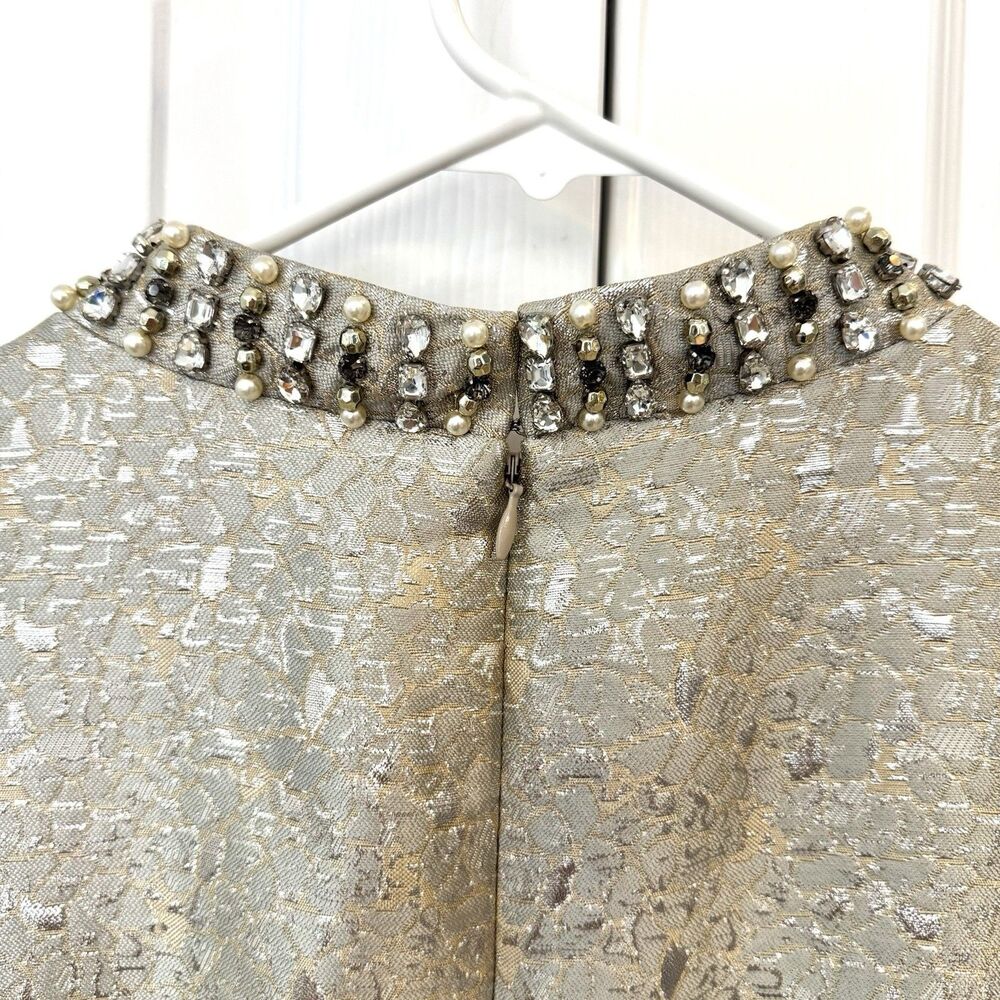 Eliza J Gold Metallic Jacquard Fit & Flare Cocktail Party Dress Beaded Sz 14 - Picture 7 of 10